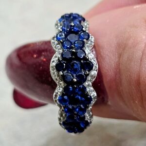 Moissanite Cocktail Ring. Deep Blue And Diamond Accent. Size 9 3 Ct.